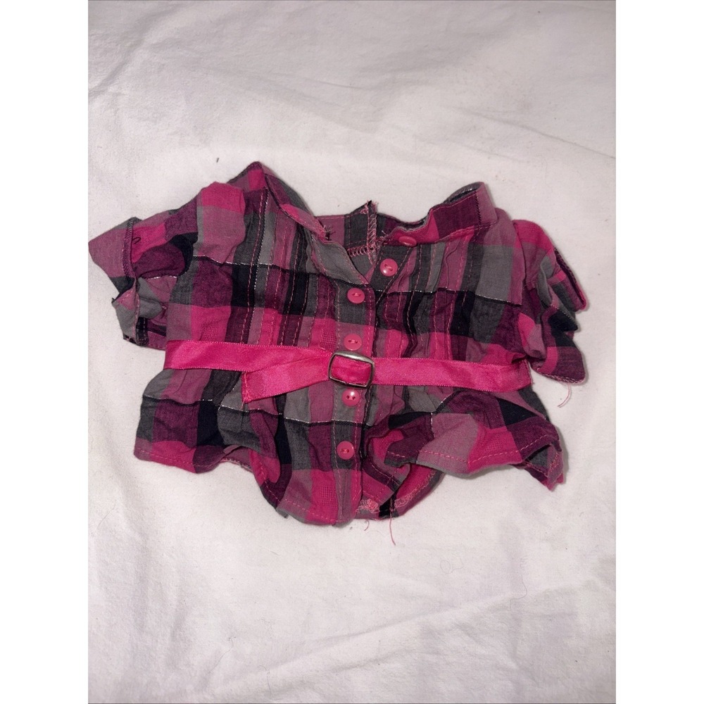 Build A Bear Pink Plaid Button Down Shirt With Belt Plush Accessory